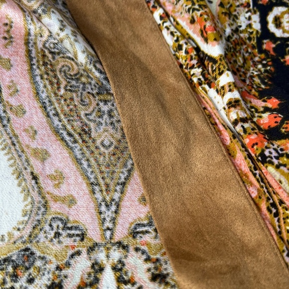 Free People All Yours Faux Suede Trim Kimono Boho Bell Sleeve Paisley Jacket Top - Picture 10 of 10